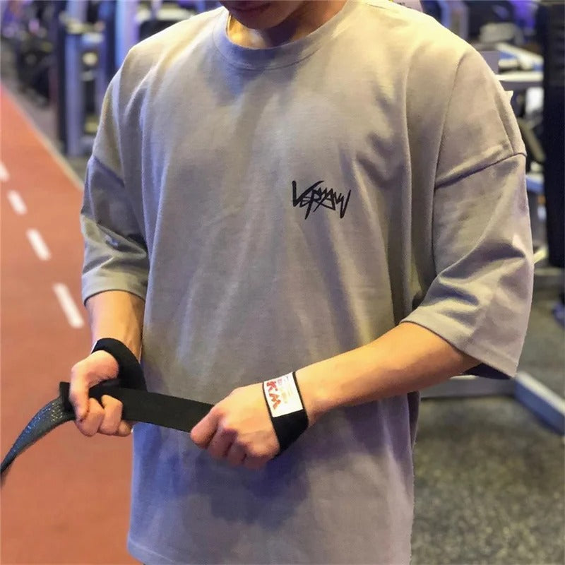 NEW Men's Oversized Sports T-Shirt – Round Collar Cotton Summer Tee