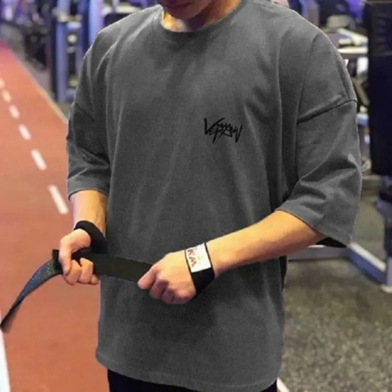 NEW Men's Oversized Sports T-Shirt – Round Collar Cotton Summer Tee