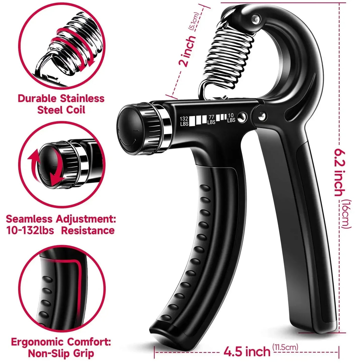 Adjustable Grip Strength Trainer (5–60Kg) with Finger Exerciser