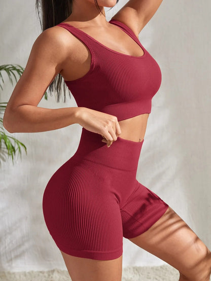 Seamless Ribbed 2-Piece Workout Outfit