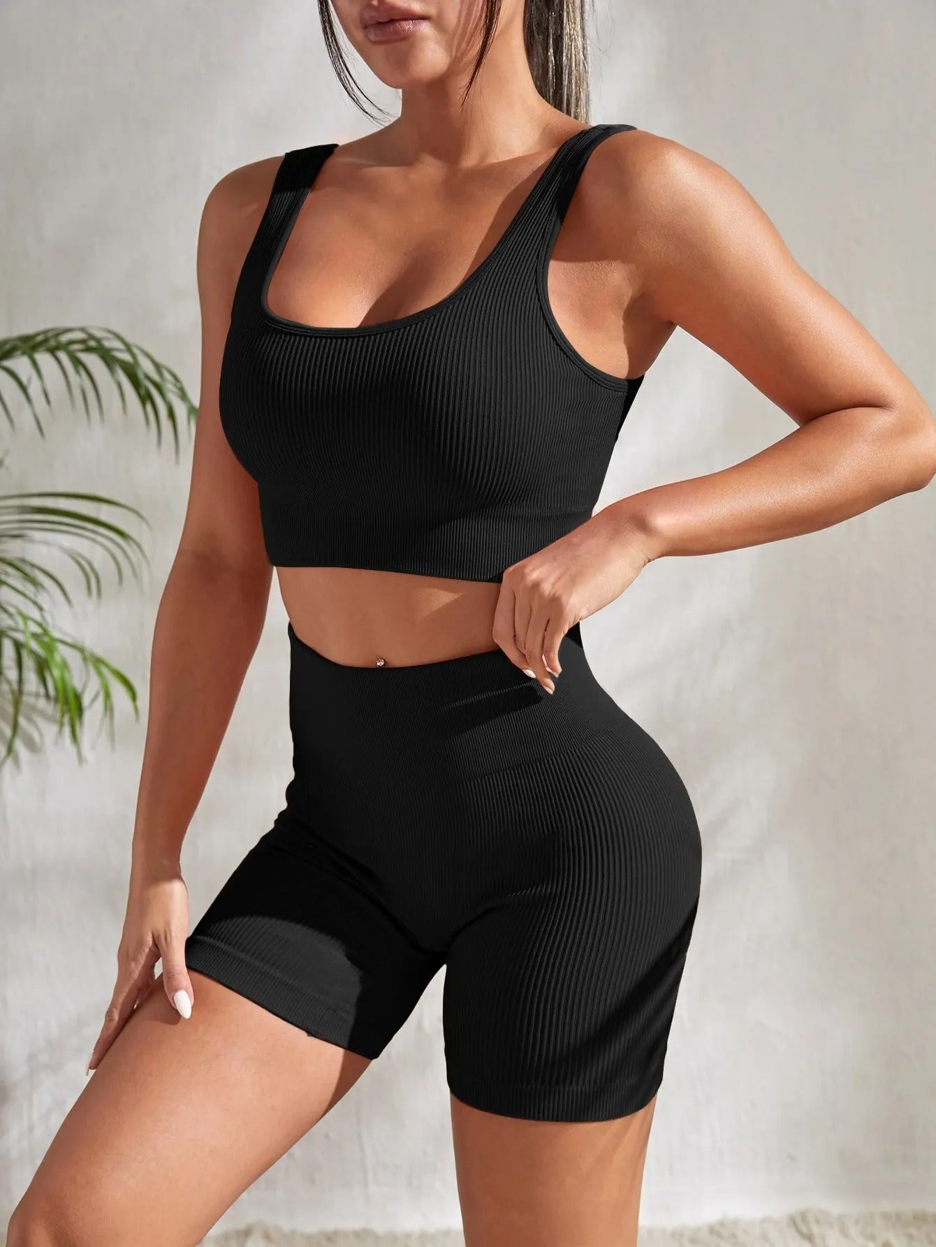 Seamless Ribbed 2-Piece Workout Outfit