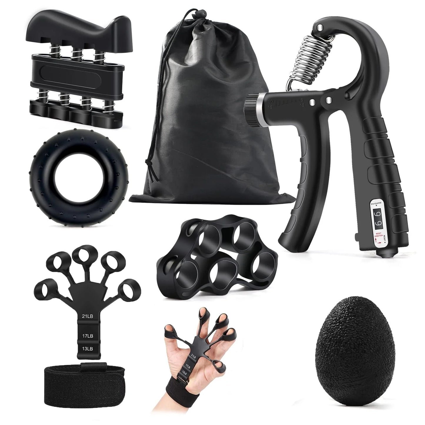 Adjustable Grip Strength Trainer (5–60Kg) with Finger Exerciser