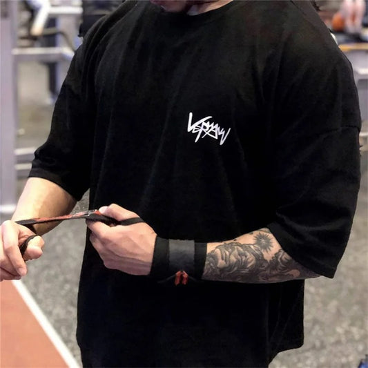 NEW Men's Oversized Sports T-Shirt – Round Collar Cotton Summer Tee