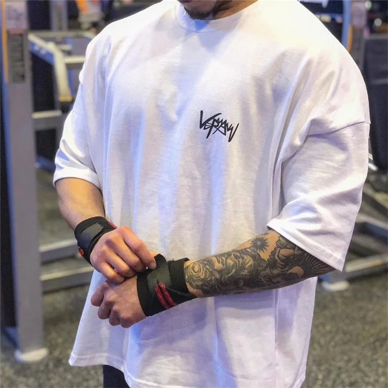 NEW Men's Oversized Sports T-Shirt – Round Collar Cotton Summer Tee